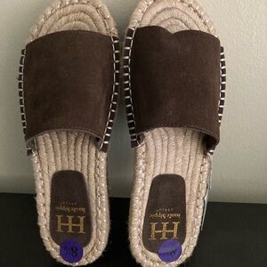 Haute Hippie Style Brown Genuine Suede Espadrille Slide Sandals 8.5 NWT